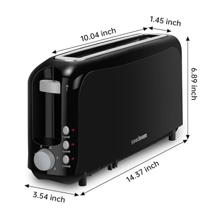 SEEDEEM 2 Slice Slim Toaster, 10" Long Slot, 6 Shade Settings, Black