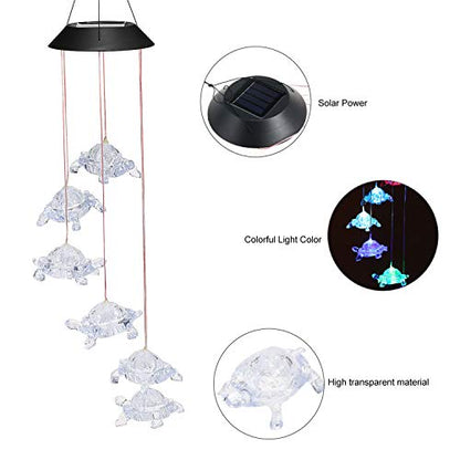 Wind Chimes Chandelier, Solar Turtles Hanging Lamp ,Wind Chime Pendant Light IP44 Waterproof Mixcolor Slow Flashing