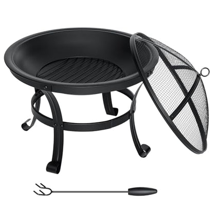 SINGLYFIRE 22 inch Fire Pit for Outside Outdoor Wood Burning Small Bonfire Pit Steel Firepit Bowl for Patio Camping Backyard Deck Picnic Porch,with Spark Screen,Log Grate,Poker