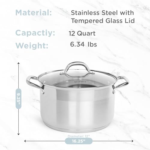 Alpha Living SP-12G Stainless Steel Pot with Capsule Bottom – Induction Compatible 12Qt Pot with Lid – Tri-Ply Ultra-Thick Bottom – Ideal for Spaghetti, Cooking, Canning, Boiling
