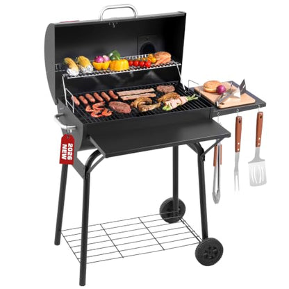 RYHOFOUD Barrel Charcoal Grill, 554 Sq. In. Large Outdoor BBQ Grill