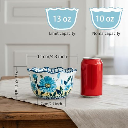 KXZ Ceramic Ramekins Set of 4 – 13.5 oz Oven Safe Small Bowls for Baking and Serving, Porcelain Souffle Cups Dessert Bowls for Creme Brulee, Custard, Dips & Snacks – Hand-Painted Floral Ramekin Set