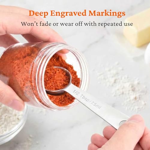 YUNNKEEY 14PCS Measuring Spoons Set, 1 tbsp, 1/2 tbsp, and 1-1/16tsp Stainless Steel Measuring Spoons for Cooking Baking Spice Jars and Liquid Ingredients