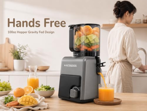 3-in-1 Cold Press Juicer Machines, 6.5" Mega Chute for Whole Fruit, Slow Masticating Juicer with Sorbet & Nut Milk Maker, BPA Free, 100 OZ Hopper, Easy Clean, Oxide Gray