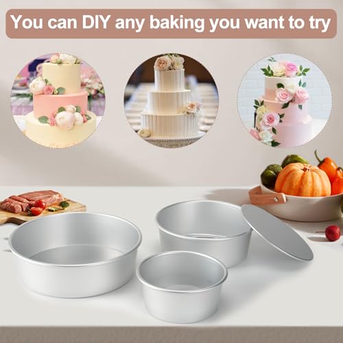 HomeMall Round Cake Pan with Removable Bottom, Set of 3 (6 x 3 inch/8 x 3 inch/10 x 3 inch), Aluminum Baking Pans for Layer Cakes, Evenly Heating Tools for Home Kitchen, Tapered Side