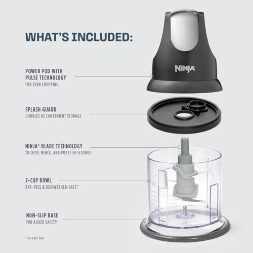 Ninja Express Chop Manual Food Processor, 16oz Bowl, Gray, NJ100GR