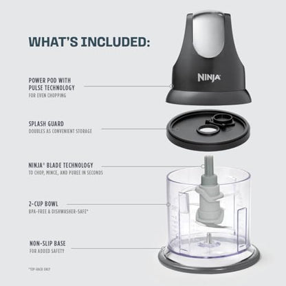 Ninja Express Chop Manual Food Processor, 16oz Bowl, Gray, NJ100GR