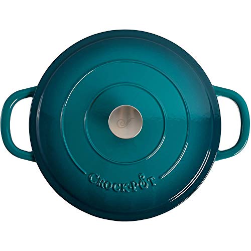 Crock-Pot Artisan Enameled Cast Iron Braiser W/Lid, 5 Quart, Teal Ombre