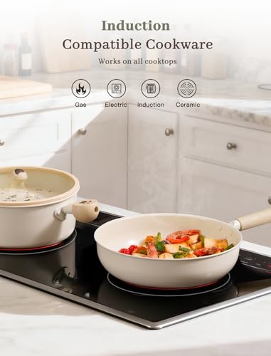 Astercook Pots and Pans Set Non Stick, Ceramic Cookware Set Non Toxic, 18 Pcs Dishwasher Safe Induction Cookware for Everyday Cooking & Housewarming Gifts