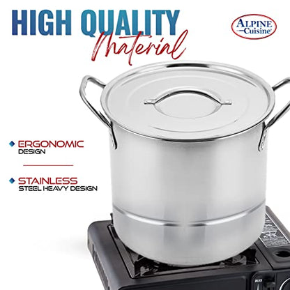 Alpine Cuisine 12-Piece Stainless Steel Stock Pot and Steamer Set – Large Cooking Pots with Lids For Soup, Boiling, Canning, Steaming, Tamales 6.5/9.5/12/16 Quart