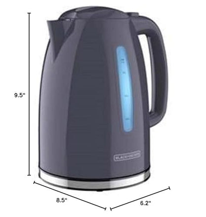 BLACK+DECKER 1.7L Cordless Electric Kettle, KE1555GY, Water Window, Rapid Boil, Auto Shutoff, Grey