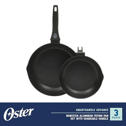 Oster SmartHandle 2-Piece Fry Pan Set, 11-Inch & 9-Inch Nonstick Skillets with Removable Handle – Oven & Dishwasher Safe, Space-Saving Cookware