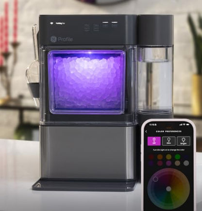 GE Profile Opal MINI PRO Nugget Ice Maker w/Side Tank, Portable Countertop Pebble Ice Machine, 36 lbs/Day, Top Fill, 6 Pack Descaler & Scoop, Stainless Steel