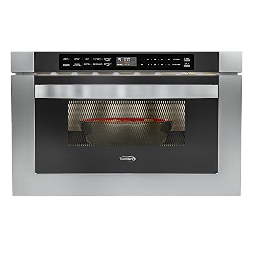 KoolMore 24 Inch Stainless-Steel Microwave Drawer with 1.2 cu. ft. Capacity, 1000W Power with 10 Custom Cooking Levels, Memory, and Timer Functions, Wall-Mounted with Flat Bottom (KM-MD-1SS)