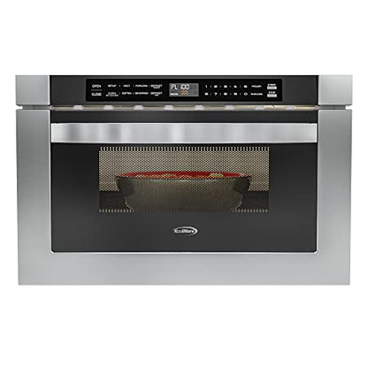 KoolMore 24 Inch Stainless-Steel Microwave Drawer with 1.2 cu. ft. Capacity, 1000W Power with 10 Custom Cooking Levels, Memory, and Timer Functions, Wall-Mounted with Flat Bottom (KM-MD-1SS)