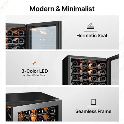 Ca'Lefort 46 Bot Wine Fridge 3-Color LED & Double door for Home/Bar/Office