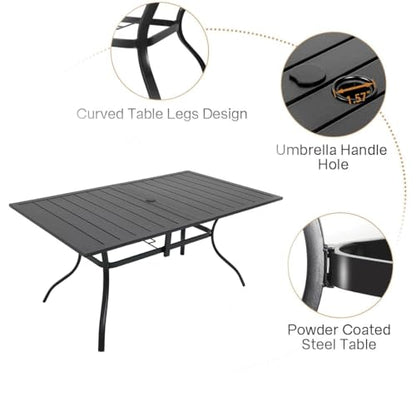 Anmutig Patio Dining Set for 6, 7-Piece Outdoor Furniture Rectangular Table and 6 Metal Textilene Stackable Chairs Set for Lawn Backyard and Deck Black