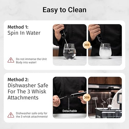 InstaWhisk Upgraded Milk Frother with Variable Speed - Rechargeable Handheld Coffee Frother Wand with Detachable Whisks, Electric Drink Mixer for Latte, Cappuccino, Matcha, Almond Milk, Protein, Black