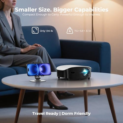 GooDee AI Smart Mini Projector with WiFi and Bluetooth - FHD 4K Support, Compatible with Netflix/YouTube, Auto Focus & Keystone, Dolby Audio Movie Projector for Outdoor Movie Night & Bedroom Theater
