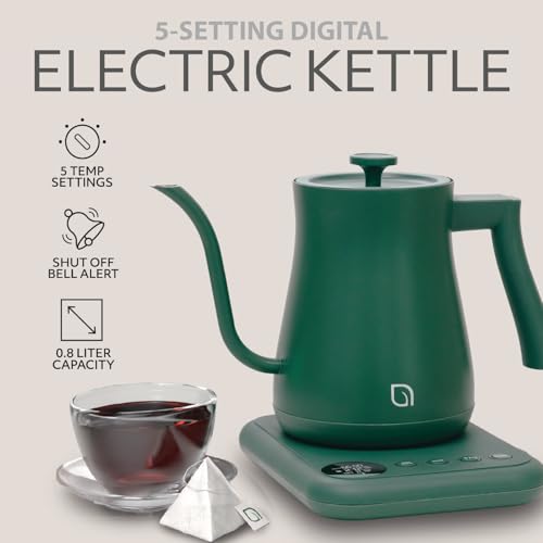 WILLOW ECO SERIES Gooseneck Electric Kettle with 5 Temperature Presets and Keep Warm Feature, 0.8L Pour Over Kettle for Coffee & Tea 1200W Quick Heating with 100% Stainless Steel Interior Water Heater