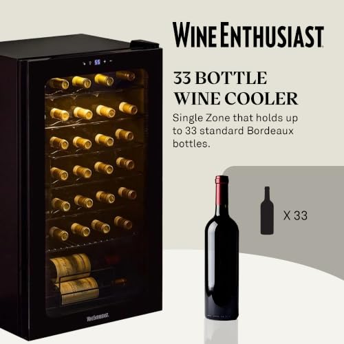 Wine Enthusiast 33-Bottle Compressor Wine Cooler w/Upright Bottle Storage - Freestanding 3.3 Cu. Ft. Wine Refrigerator, LED Digital Control Panel, Energy-Efficient Cooling of 41-64°F