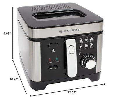 West Bend Deep Fryer with Adjustable Temperature Control Nonstick Basket Easy-View Window and Temperature Guide, Folding Handle and Locking Cover for Easy Storage, 3-Liter, Silver