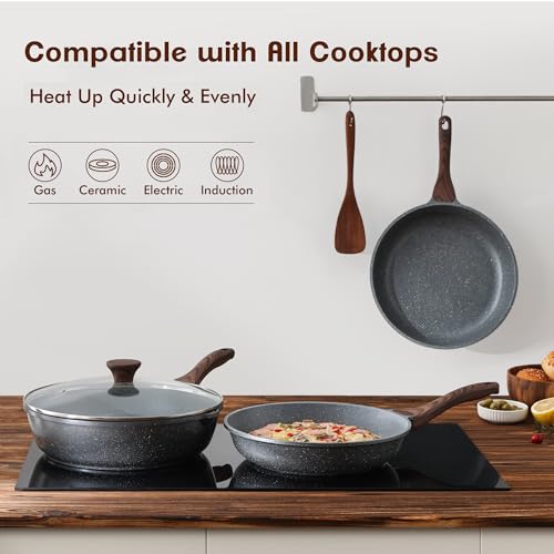 SENSARTE Nonstick Frying Pan Skillet, Swiss Granite Coating Omelette Pan, Healthy Stone Cookware Chef's Pan, PFOA Free (8/9.5/10/11/12.5 Inch) (8 Inch)