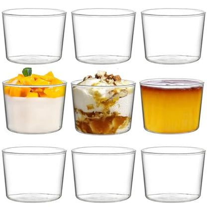 yarlung 9 Pack Small Glass Dessert Bowls, 8 Oz Custard Cup Clear Pudding Cup, Tasting Glasses Prep Bowls for Parfait, Ice Cream, Party Birthday