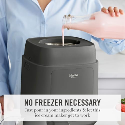 Martha Stewart 1 Quart Ice Cream Maker, Built-In Compressor, No Pre-Freezing Required, 3 Modes (Ice Cream, Sorbet, Frozen Yogurt), Automatic Mix-In Alert, Dishwasher-Safe Parts, Caviar Gray