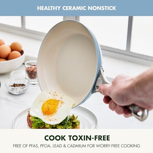 GreenPan Padova Pro 10 Piece Cookware Pots and Pans Set, Hard Anodized Healthy Ceramic Nonstick PFOA and PFAS-Free, Induction Suitable, Stainless Steel Handles, Dishwasher and Oven Safe, Blue Haze