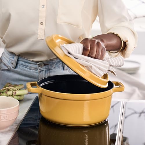 Staub Cast Iron Round Cocotte, Dutch Oven, 7-quart, serves 7-8, Made in France, Citron