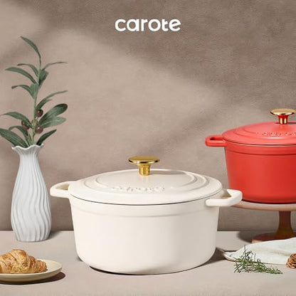 CAROTE 7QT Enameled Cast Iron Dutch Oven Pot with Lid, Heavy-Duty Dutch Ovens for Sourdough Bread Baking, Braising, Stews, Roasting, Healthy & Non-Toxic, Dual Handles, All Stovetop Compatible, Oven Safe up to 500° F, Cream White