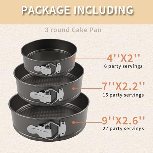Yumatouch Springform Pan Set, 4" 7" 9" Nonstick Cheesecake Pan, Round Cake Pans, Leakproof Cake Tins with Removable Bottom, Springform Cake Pans Baking Pans