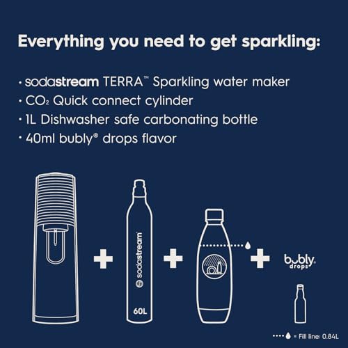 SodaStream Terra Sparkling Water Maker (Red) with CO2, Dishwasher Safe Bottle and Bubly Drop