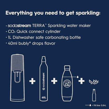SodaStream Terra Sparkling Water Maker (Red) with CO2, Dishwasher Safe Bottle and Bubly Drop
