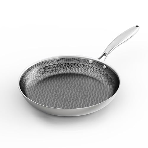 COOKER KING 12-Inch Stainless Steel Pan, Hybrid Nonstick Frying Pan, Skillet, 3-Ply Clad Cookware, Even Heat Distribution, Dishwasher & Oven Safe, with Stay-Cool Handle, Induction Compatible