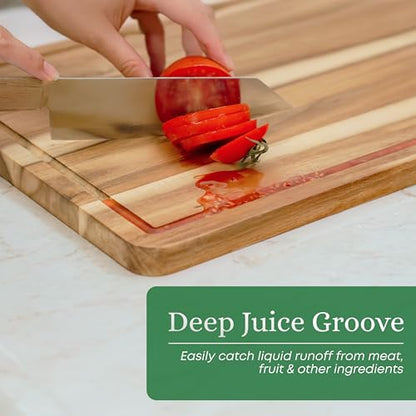 VieWood Acacia Wood Cutting Board Set of 3 for Kitchen, Serving, Charcuterie and Food Prep, Pre-Oiled Wooden Boards with Juice Groove (17x12, 12x10, 12x7 Inch)