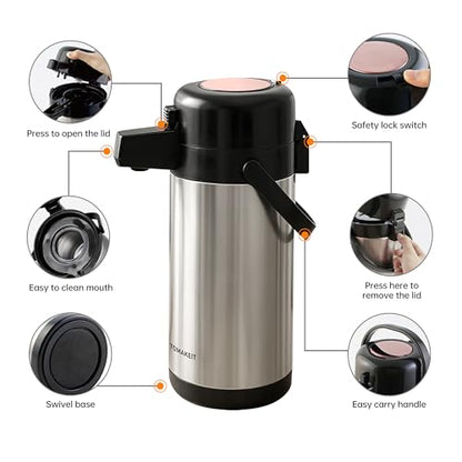 TOMAKEIT Airpot Coffee Carafe for Keeping Hot,102oz/3L Coffee Dispenser Thermal with Pump,Insulated Stainless Steel Hot Beverage Dispenser for Parties,Thermal Carafe for Hot Drinks Water Tea Chocolate