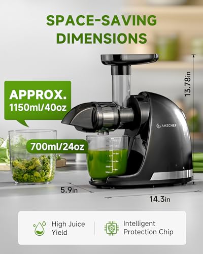 Juicer Machines - AMZCHEF Cold Press Masticating Juicer whole Fruit and Vegetable - Delicate Chew No Need to Filter - BPA Free Juice Extractor with 2 Cups and Brush- Ebony