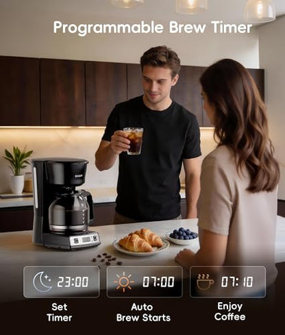 ecozy 12-Cup Drip Coffee Maker with Electric Coffee Grinder Combos, Programmable Coffee Machine with Washable Basket Filter, Auto Shutoff Function, No Drip Pause & Pour, Brezzano DuoSet