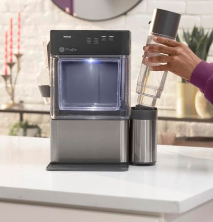 GE Profile Opal MINI PRO Nugget Ice Maker w/Side Tank, Portable Countertop Pebble Ice Machine, 36 lbs/Day, Top Fill, 6 Pack Descaler & Scoop, Stainless Steel