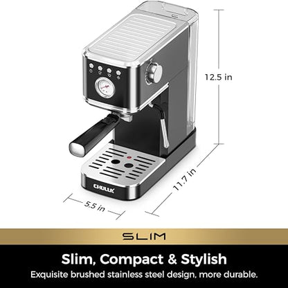 CHULUX Slim Espresso Machine with Milk Frother for Home Cappuccino, Black