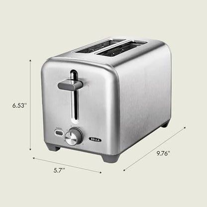 bella Stainless Steel 2 Slice Toaster with Extra Wide Slots & Removable Crumb Tray - 6 Browning Options, Auto Shut Off & Reheat Function - Toast Bread, Bagel & Waffle