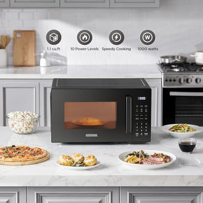 BLACK+DECKER EM0P04P11 Countertop Microwave Oven, 1.1 Cu Ft, 1000W with 6 One-Touch Presets, Express Cooking, 10 Power Levels, and Child Safety Lock, Black