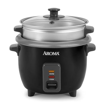 Aroma Housewares ARC-363-1NGB 3 Uncooked/6 Cups Cooked Rice Cooker, Steamer, Multicooker, 2-6 cups, Black