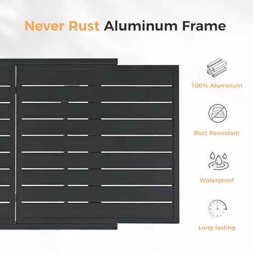 HAPPATIO 9-Piece Aluminum Patio Dining Set,Aluminum Outdoor Dining Set with Cushions,8 Swivel Chairs with Expandable Table with Umbrella Hole for Lawn, Garden, Backyard