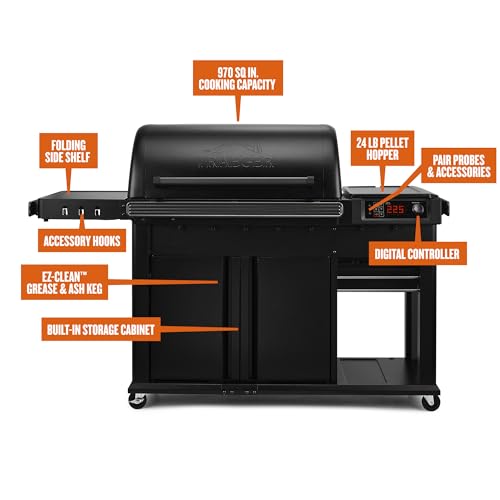 Traeger Grills Woodridge Pro Plus Electric Wood Pellet Grill and Smoker, 970 Sq. In., Folding Side Shelf, WiFIRE Technology, Super Smoke Mode, Outdoor Pellet Smoker Grill with Cabinet, TFC97JLK