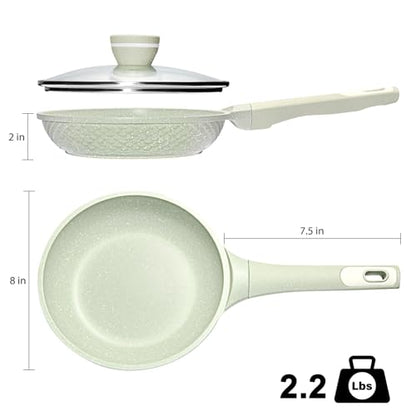 Xuanying 8 Inch Non Stick Frying Pan with Lid - Omelette & Egg Pan Skillet | PFOA/PFAS Free Healthy Cookware | All Stovetop & Dishwasher Safe | Heat Resistant Handle | Eco-Friendly