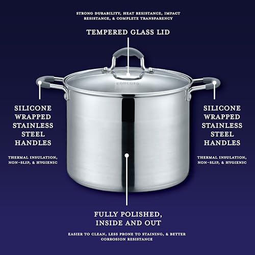 CONCORD Stainless Steel Stock Pot with Glass Lid (Induction Compatible) ((10 QT)