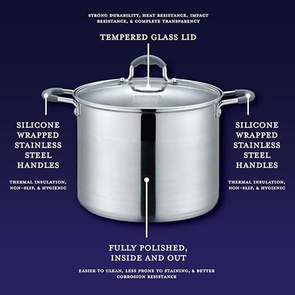 CONCORD Stainless Steel Stock Pot with Glass Lid (Induction Compatible) ((10 QT)